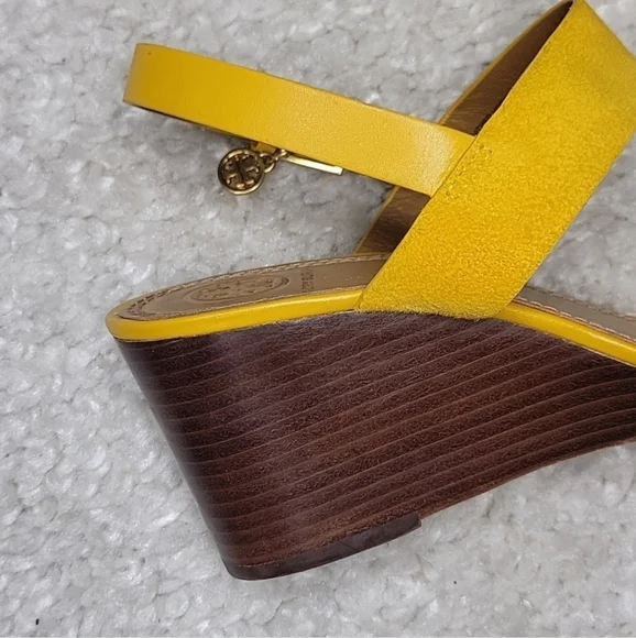 TORY BURCH mustard Yellow Suede Wedges Size 6.5 - Picture 5 of 11